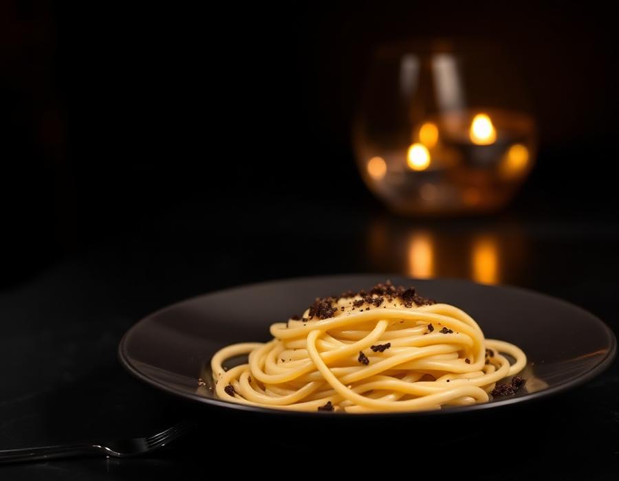 Handmade pasta with black truffle